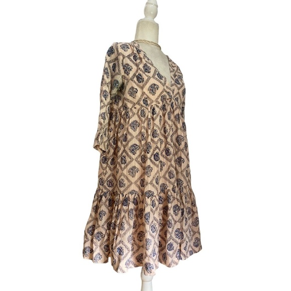 Roberta Roller Rabbit V Neck Print Baby Doll Dress Tiered - Picture 6 of 7